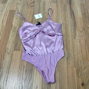 Forever 21 Bodysuit Purple Camisole Ruffle V Neck NWT
